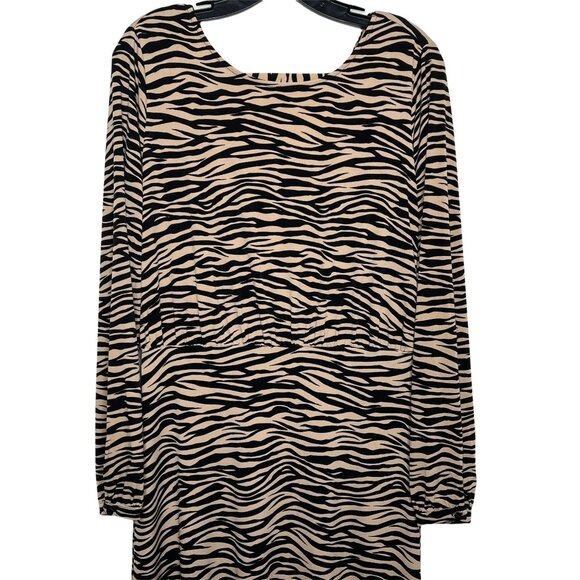 LOFT Tan Black Animal Print Long Sleeve Midi Dress Size 6 NWT Fall - Picture 2 of 12